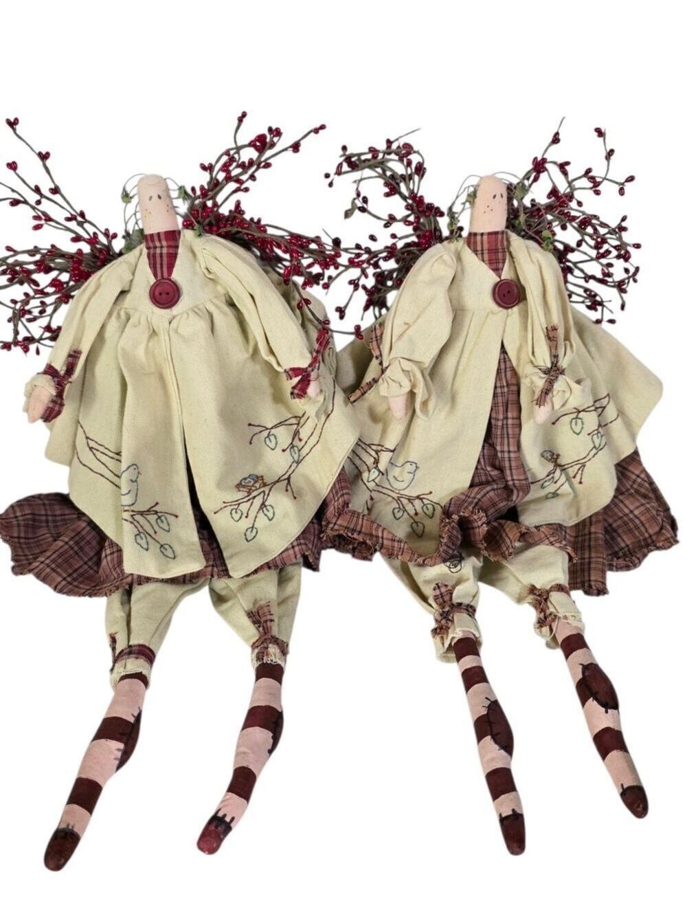 ​VTG Tender Heart Treasures Folk Art Angel Dolls - Set of 2 Shelf Sitters